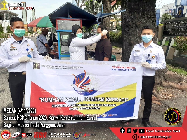 ZZZSambut HDKD Tahun 2020 Kanwil Kemenkumham Sumut Bagikan Masker Pada Pengguna Jalan